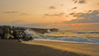 Bascove beach sunset waves rocks - wave free wallpaper