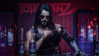 Man gun alcohol knife cyberpunk - his hand and a knife free wallpaper