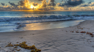 Beach waves sunset clouds ocean 3 - beach free wallpaper