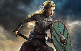 Medieval woman shield sword stormy - erlund hudson free wallpaper