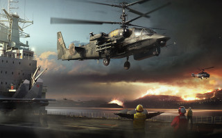 Helicopter over boat dock sunset - darek zabrocki free wallpaper