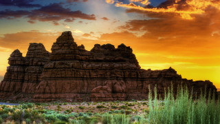 Sunset mountain range clouds bushes - a sunset view free wallpaper