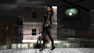Woman black catsuit building night - the roof free wallpaper