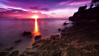 Sunset ocean rocks water purple 3 - rock and water free wallpaper