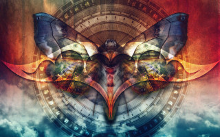 Butterfly clock clouds abstract fantasy - background free wallpaper for desktop