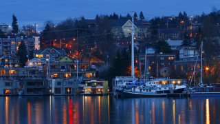Harbor boat night city clock - a harbor free wallpaper