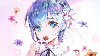 Blue hair girl flower pink - a flower free wallpaper