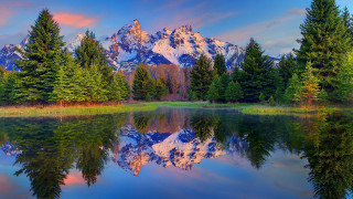 Mountain range reflection lake sunset 9 - beautiful landscape free wallpaper