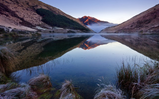 Lake mountains grass sky clouds 4 - david paton free wallpaper