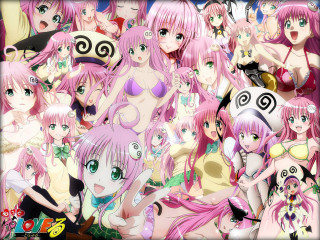 Anime girls pink hair green 2 - different free wallpaper