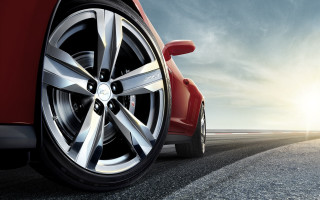 Red car driving sunshine blue - the sun shining behind free wallpaper