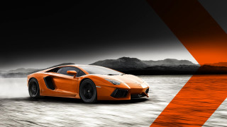 Orange sports car mountains road 2 - digital free wallpaper