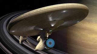 Space ship giant planet rings - a space ship free wallpaper