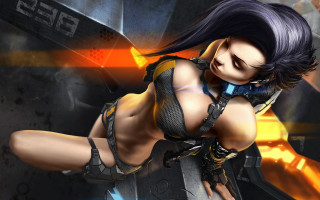 Futuristic cyberpunk woman gun bikini - cyberpunk art free wallpaper