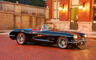 Black car brick street clock - a black car free wallpaper for desktop