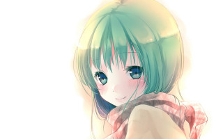 Green hair blue eyes smiling - luminous free wallpaper