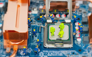 Motherboard figures wires blurry bokeh - technology free wallpaper