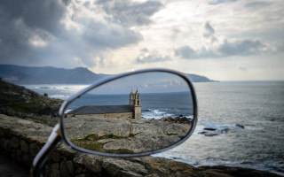Motorcycle mirror ocean cliff church - a cliff free wallpaper for desktop