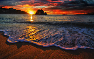 Sunset ocean waves rocks cityscape 3 - sunset free wallpaper