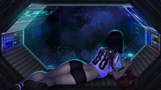 Woman bed room computer neon 2 - sci fi free wallpaper