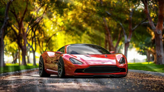 Red sports car autumn leaves 7 - tree and grass free wallpaper