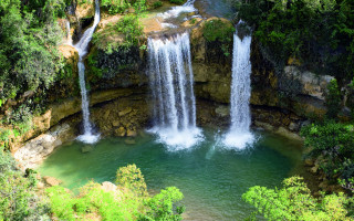 Waterfall forest moss rocks pool - the middle of the forest free wallpaper