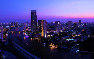 City skyline night river bridge 4 - a bridge crossing over free wallpaper