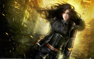 Woman black outfit city lights - cedric peyravernay free wallpaper