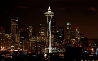 City skyline tower night lights - a tall tower free wallpaper