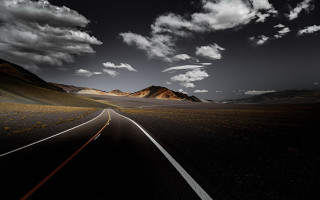 Mountain road sky clouds horizon - a long road free wallpaper