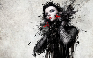 Woman black hair red object - an airbrush painting free wallpaper for desktop