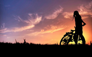 Person bike field sunset clouds - a sky background free wallpaper for desktop
