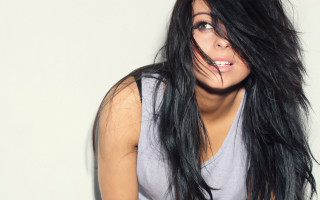 Black hair woman blowing wind - long dark hair free wallpaper
