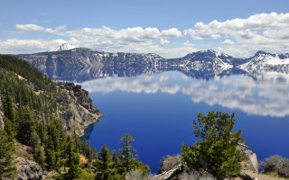 Lake mountains trees sky clouds 20 - a matte painting free wallpaper