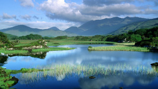 Lake mountains grass cloudy sky 3 - beautiful landscape free wallpaper