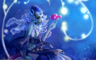 Fairy pinkflower fish night moon - front of her face free wallpaper
