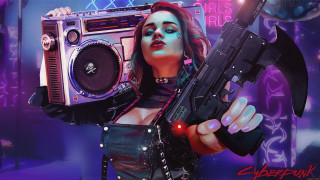 Woman boombox gun cyberpunk fantasy - digital painting free wallpaper