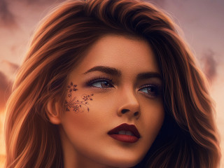 Dandelion tattoo sunset brown eyes - a digital painting free wallpaper