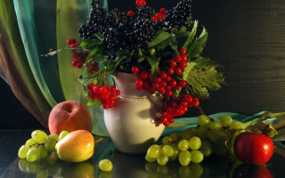 Vase fruit curtain magic realism 2 - a curtain free wallpaper