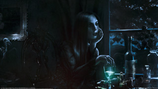 Gothic fantasy woman glowing table - bastien l. deharme free wallpaper