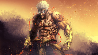 Weird faced man armor fire - red spot free wallpaper