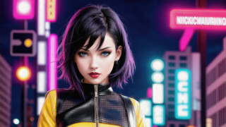 Neon city cyberpunk woman fishnets - neon free wallpaper