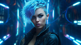 Blue hair cyberpunk neon lit - a neon background free wallpaper