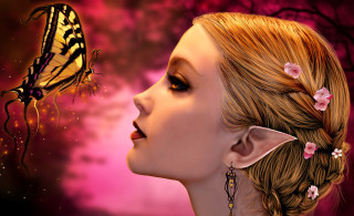 Woman butterfly hair flower fantasy - matte fantasy painting free wallpaper