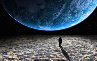 Man field blue planet starry 2 - space art free wallpaper