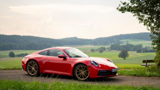 Red sports car road field 3 - romanesque free wallpaper