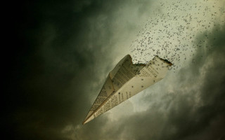Paper airplane cloudy sky birds 3 - free airplane wallpaper