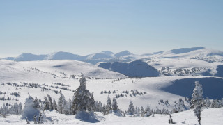 Snowy mountain forest lake blue 2 - tree and mountains free wallpaper