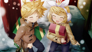 Anime characters holding presents snow - the snow free wallpaper