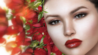 Red lips flower face photorealism 2 - red lipstick free wallpaper